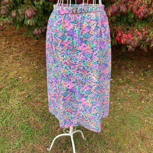 Vintage  70s floral skirt 1960s 1970s bright pink  white green purple colorful